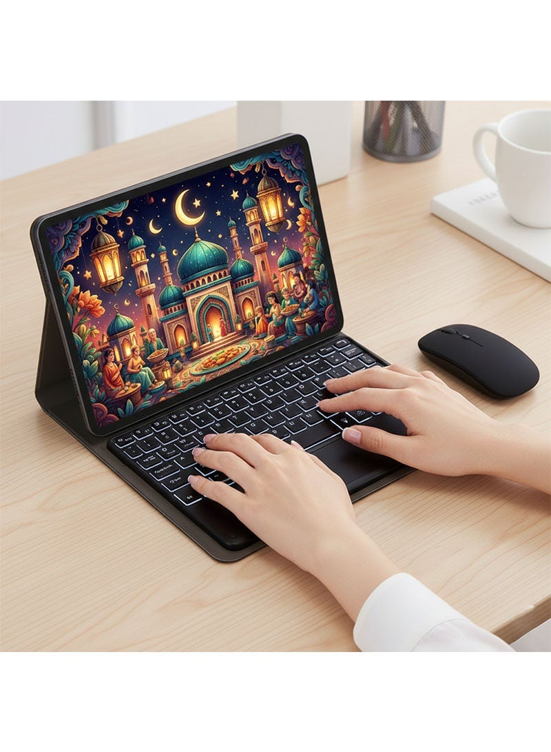 حافظة لوحة مفاتيح لجهاز Honor Pad X9a مقاس 11.5 بوصة (2025) مع ماوس - لوحة مفاتيح بلوتوث مغناطيسية قابلة للفصل ثنائية اللغة (عربي/إنجليزي)، وماوس لاسلكي قابل لإعادة الشحن - أسود - Image 3